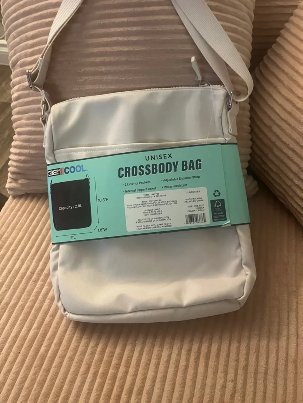 32 Degrees Unisex Crossbody Bag White and Silver